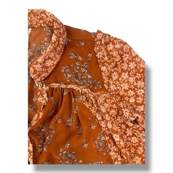 Free People Floral Sheer Distressed Oversized Button Front Blouse Top Size Small - Picture 2 of 7